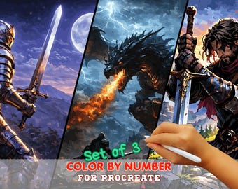 Fantasy Paint by Number Procreate Set – Dragon, Warrior Art (Digital Download)