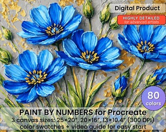 Blue Wildflowers Paint by Number for Procreate – Botanical Floral Close-Up Art | Digital Download