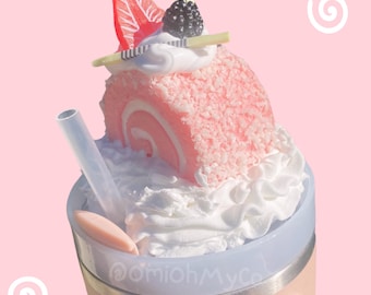 Stanley Tumbler Topper Accessory ୨୧ Faux Strawberry Sakura Japanese Cake Roll ୨୧ Stanley 40oz Cup ୨୧ 30oz Tumbler