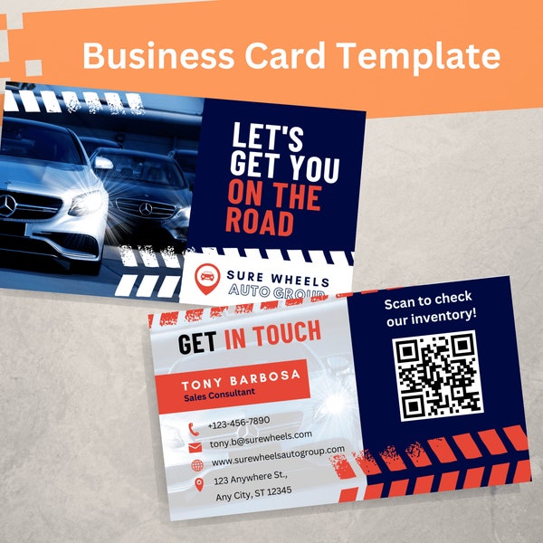 Car wash Detailing, Auto sales Dealer BUSINESS CARD template - Digital design, with QR Code, Instant Download, Editable in Canva, Printable