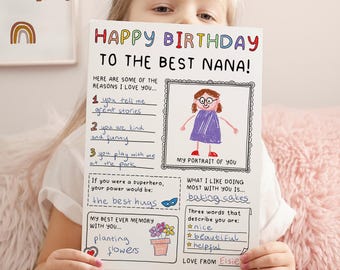 Happy Birthday Nana Card: Kid's Coloring Page Activity (PDF)