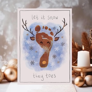 Biglietto di auguri natalizio con impronta di bambino fai da te, ricordo personale, stampabile, ricordo per bambini, il mio primo ricordo di Natale, modello di biglietto A5 con renna