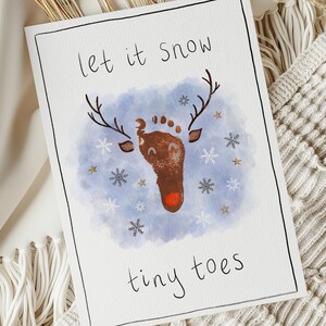 Baby Footprint Christmas Keepsake Cute Printable Toddler Activity A4 DIY At Home Kids Craft Reindeer Winter Scene Template Child Memento