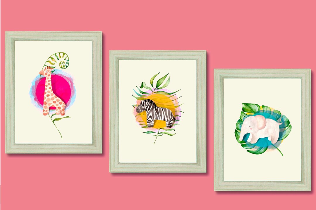 Set of 3 Safari Animal Nursery Wall Art Prints Watercolor Giraffe ...