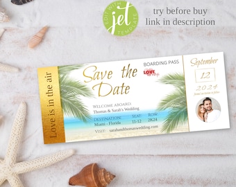 Save the date destination wedding,  Boarding Pass Save the Date template, Destination save the date, Travel template, Instant Downoad