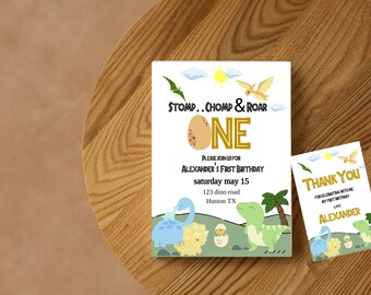 Dinosaur First birthday invitation, Dinosaur invitation, dino party invite Instant Download