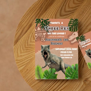 Three Rex Invitation , Dinosaur birthday invitation,Three rex birthday, trex invite Printable Template Instant download