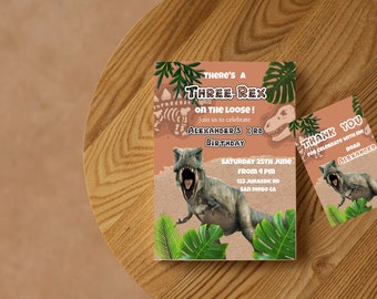 Three Rex Invitation , Dinosaur birthday invitation,Three rex birthday, trex invite Printable Template Instant download