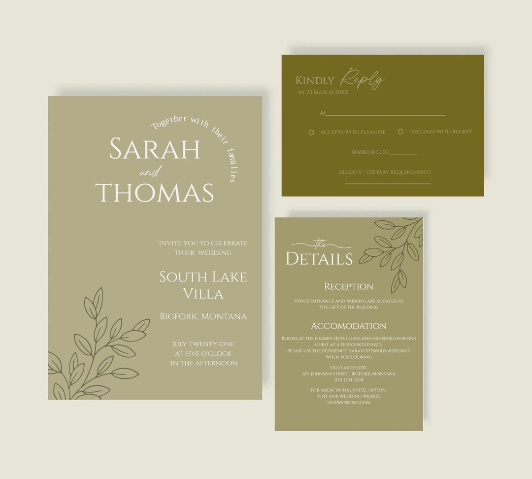 Sage Green Wedding Invitation Set Minimalist Wedding Suite - Etsy