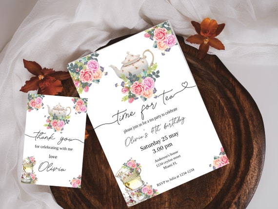 Tea party Invitation, Tea Birthday Invitation, Tea Party for Any Age , Instant Download