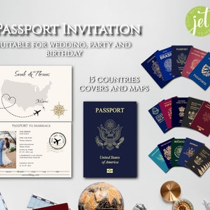 Personalized Passport Wedding invitation, Birthday Party, Passport Invitation Template, Printable ,Instant Download