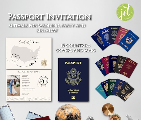 Personalized Passport Wedding invitation, Birthday Party, Passport Invitation Template, Printable ,Instant Download