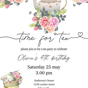 Tea party Invitation, Tea Birthday Invitation, Tea Party for Any Age , Instant Download image 2