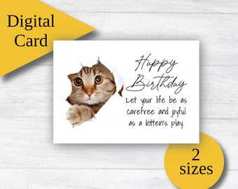 Tarjeta de cumpleaños imprimible / Tarjeta de cumpleaños imprimible / Tarjetas de cumpleaños digitales / Amantes de los gatos Tarjetas de feliz cumpleaños imprimibles / Tarjeta de cumpleaños