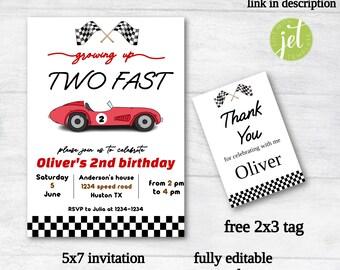 Invitación de cumpleaños dos rápidos, cumpleaños dos rápidos, 2a fiesta de cumpleaños, invitación de coche