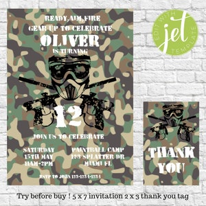 Paintball Invitation , Paintball Party for any age, Paintball Birthday, paintball invite, instant download