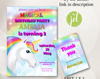 Invitación a fiesta de unicornio Fiesta de unicornio, Cumpleaños de unicornio, Invitación de unicornio a fiesta mágica, invitación de cumpleaños de niña, Descarga instantánea