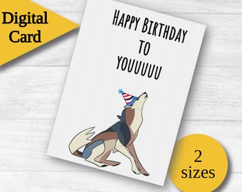 Tarjeta de cumpleaños de lobo imprimible / / tarjeta divertida / Tarjetas de cumpleaños digitales / Tarjetas de feliz cumpleaños imprimibles / tarjeta de felicitación 5X7 / tarjeta digital