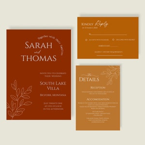 Terracotta Wedding invitation set, Minimalist Terracotta Wedding , Burnt Orange Wedding Invitation, Boho wedding stationary kit