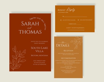 Terracotta Wedding invitation set, Minimalist Terracotta Wedding , Burnt Orange Wedding Invitation, Boho wedding stationary kit