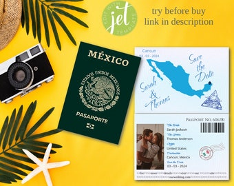 México guarde la fecha, Boda de México, Plantilla de invitación de pasaporte, Imprimible, Descarga instantánea