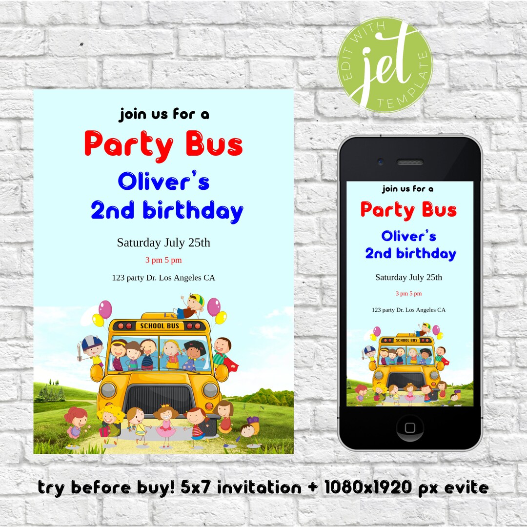 Party Bus Invitation, Any Age Invitation Template Phone Evite Etsy