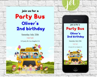 Invitación a Party Bus, plantilla de invitación para cualquier edad + teléfono evitable