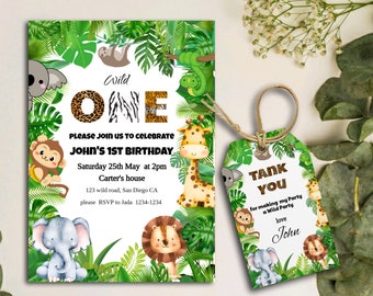 Safari Birthday Invitation, one wild Printable Birthday Invitation, jungle birthday, Digital Download, Editable Template