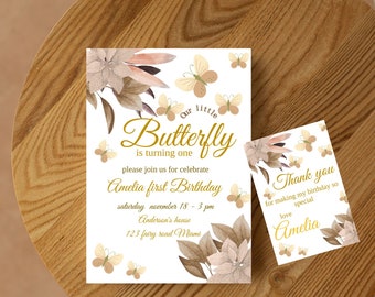 Butterfly Invitation, Butterfly Birthday invite, boho Invitation, Retro invite, Instant Download