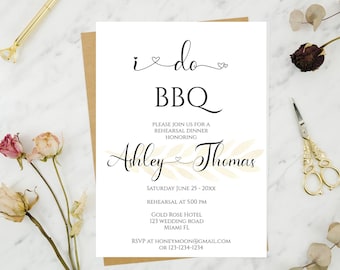 I do BBQ Invitation, BBQ Rehearsal Dinner Invitations, Minimalist Rehearsal Invitation, I do bbq invite