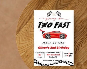Two Fast birthday, Two Fast birthday invitation, racingcar 2nd birthday party, racing invitation