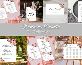 Pacote estacionário de casamento, modelo de pacote de casamento floral, conjunto de casamento WildFlower, kit estacionário de casamento DIY