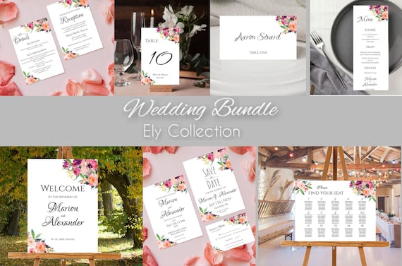 Wedding Stationary Bundle, Floral wedding bundle template, WildFlower wedding Set, DIY Wedding Stationary kit