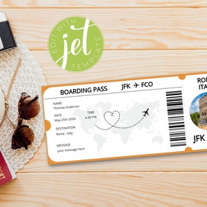 Boarding Pass Template, Printable Airline Ticket, Boarding Pass Surprise Trip, Digital Download Do It Yourself Boarding Ticket