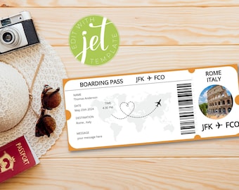 Boarding Pass Template, Printable Airline Ticket, Boarding Pass Surprise Trip, Digital Download Do It Yourself Boarding Ticket