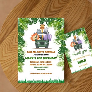 Party Animals Birthday Invitation, Printable Safari Birthday Invitation, wild party Digital Download, Editable Template