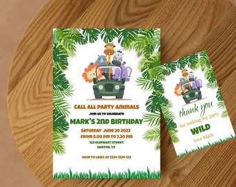 Party Animals Birthday Invitation, Printable Safari Birthday Invitation, wild party Digital Download, Editable Template