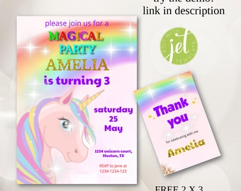 Invitación de cumpleaños de unicornio Fiesta de unicornio, Cumpleaños de unicornio, Invitación de unicornio de fiesta mágica, invitación de cumpleaños de niña, Descarga instantánea