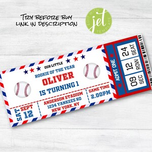 Baseball Ticket Einladung, Sport Ticket Einladung, Rookie des Jahres, Baseball Geburtstagsparty Einladung, Baseball Ticket