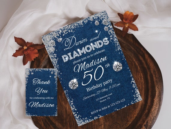 Denim and Diamonds invitation for Any Age, Editable Denim and diamonds birthday theme