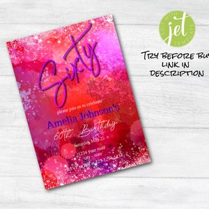 60th birthday invitation, Editable 60th birthday theme, 60th invitation, sixty birthday party, instant download