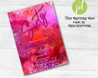 60th birthday invitation, Editable 60th birthday theme, 60th invitation, sixty birthday party, instant download