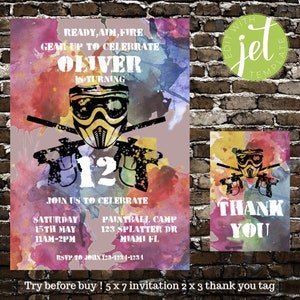 Paintball Invitation , Paintball Party for any age, Paintball Birthday, paintball invite, instant download