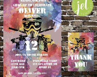 Paintball Invitation , Paintball Party for any age, Paintball Birthday, paintball invite, instant download