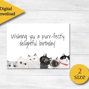 Carte d'anniversaire imprimable Carte d'anniversaire imprimable Cartes d'anniversaire numériques Cartes imprimables joyeux anniversaire pour amoureux des chats Carte d'anniversaire image 1