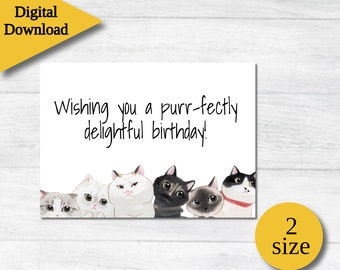 Tarjeta de cumpleaños imprimible / Tarjeta de cumpleaños imprimible / Tarjetas de cumpleaños digitales / Amantes de los gatos Tarjetas de feliz cumpleaños imprimibles / Tarjeta de cumpleaños