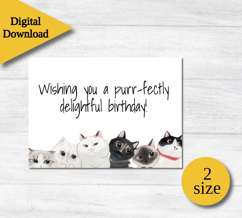 Carte d'anniversaire imprimable Carte d'anniversaire imprimable Cartes d'anniversaire numériques Cartes imprimables joyeux anniversaire pour amoureux des chats Carte d'anniversaire image 1