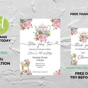 Tea party Invitation, Tea Birthday Invitation, Tea Party for Any Age , Instant Download image 3