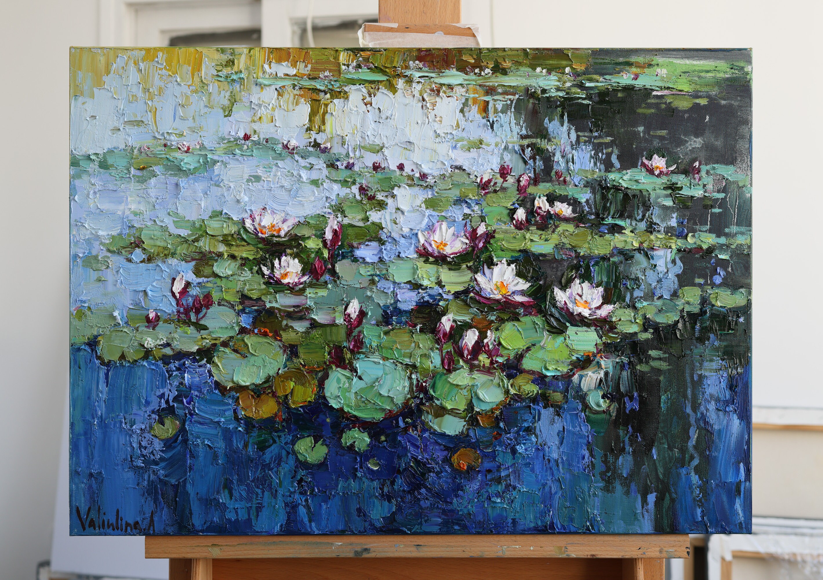 Water Lilies Impasto Original Oil Painting, Monet Inspired Lily Art ...