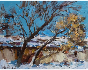 Winter - Original oil landscape painting Impasto painting Textured Impressionistic wall art by Anastasiya Valiulina